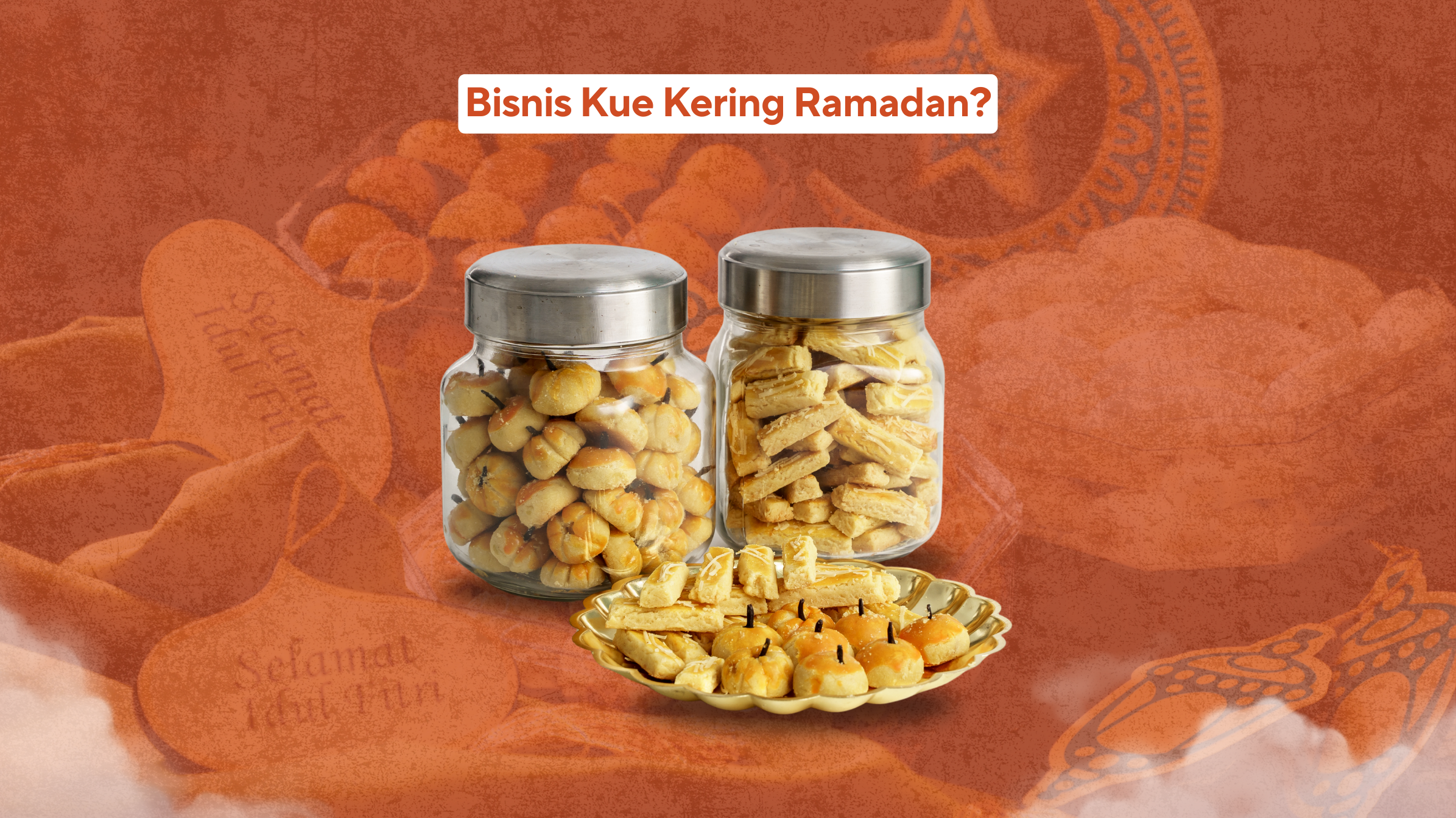 Kue kering lezat dalam toples kaca, siap dijual untuk bisnis Ramadan dengan peralatan baking berkualitas.